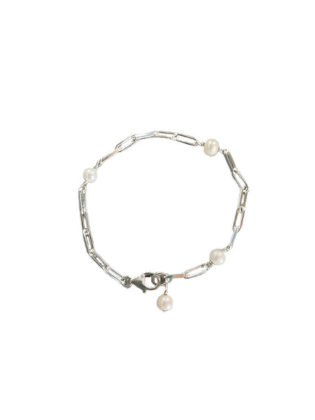Pearl Paperclip Sterling Bracelet