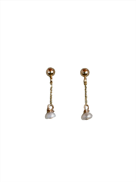 Button Pearl Drop 14k Yellow Gold Stud Earrings