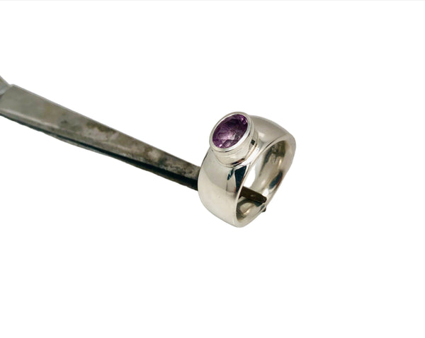 Purple Horizon Ring: Bezel-Set Oval Cape Amethyst on Sterling Silver Band (Size 6.5)