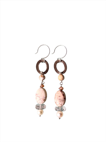 Sterling, Howlite, Crystal & Pearl Earrings