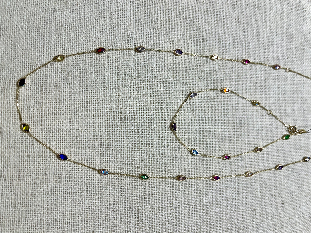 10K Yellow Gold Marquee Gemstone Garland Necklace