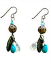 Turquoise, Wood & Sterling Silver Feather Drop Earrings