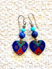 Handpainted Peruvian Hearts, Turquoise & Lapis Lazuli Earrings
