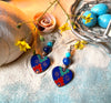 Handpainted Peruvian Hearts, Turquoise & Lapis Lazuli Earrings
